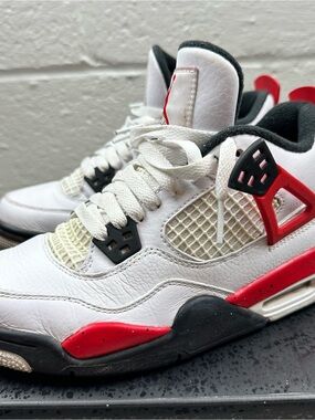Air Jordan 4 Retro Red Cement GS Kids 4Y White Red Black 408452-161